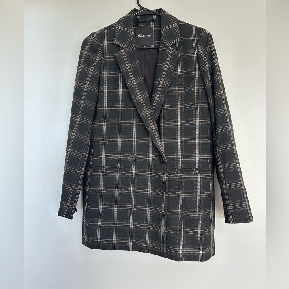 Madewell Linen Dorset Double Breasted Blazer Plaid Check XS Perfect Condition